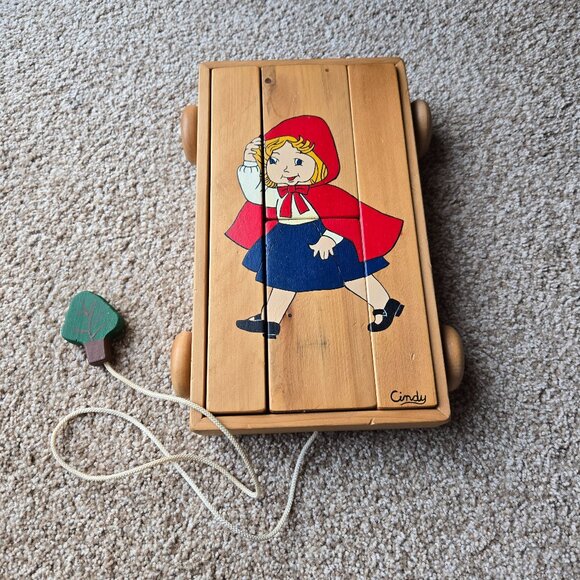 Handcrafted Wooden Puzzle Wagon- Little Red Riding Hood - Picture 1 of 13